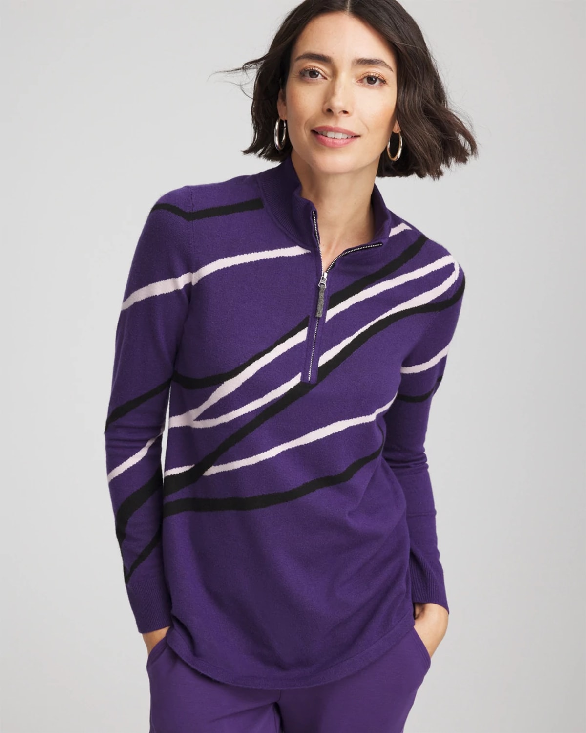 Chico's Luxe Morocco Half-zip Pullover In Purple Elixir In Blue