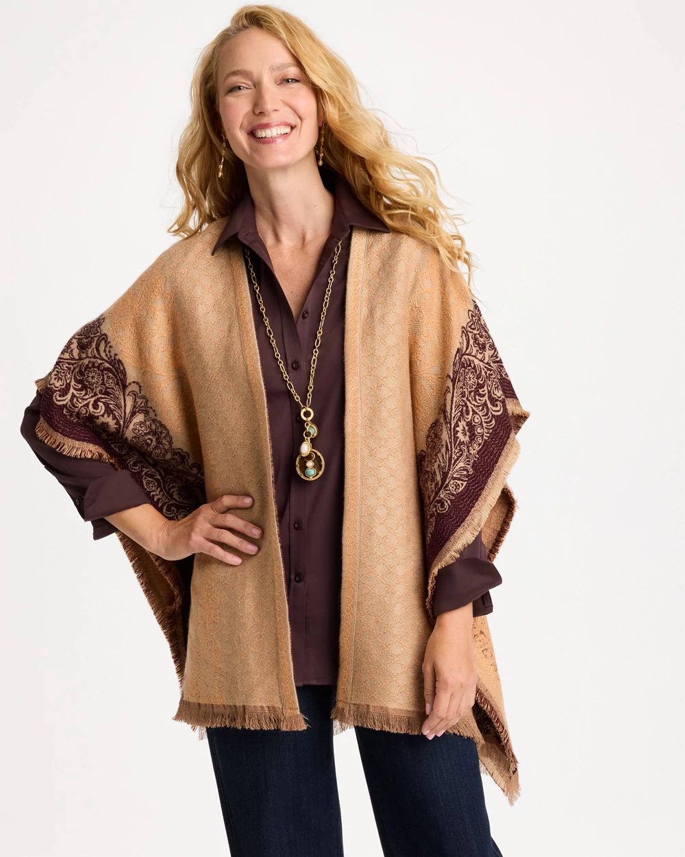 Paisley Fringe Reversible Ruana