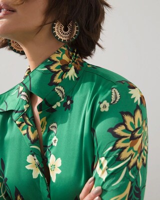 Satin Damask Print Maxi Shirt Dress