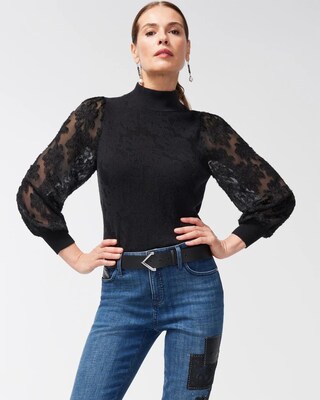 Woven Applique Sleeve Pullover