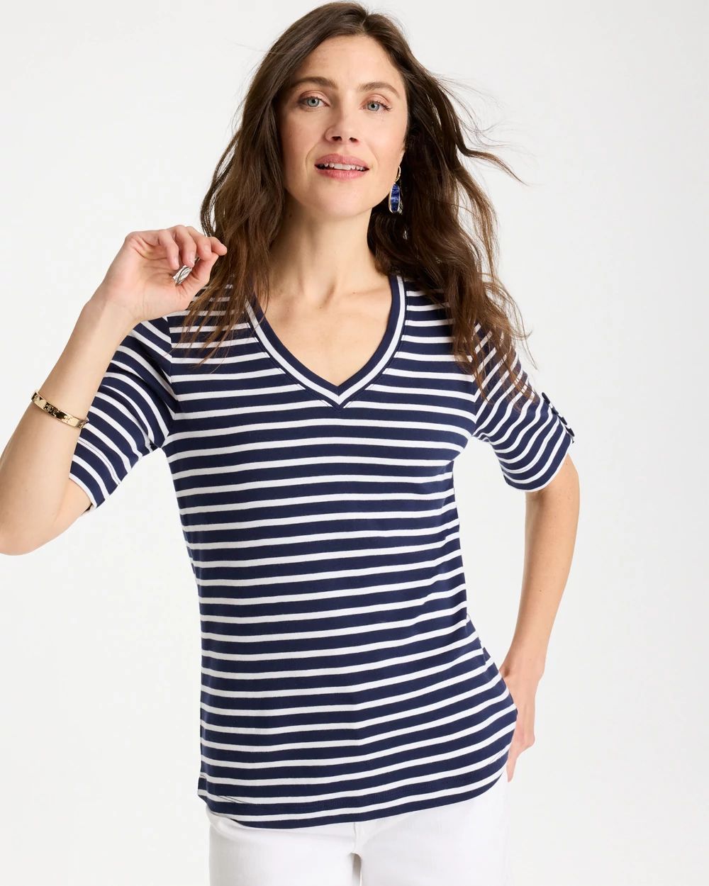 Pima Striped Elbow Sleeve Tee