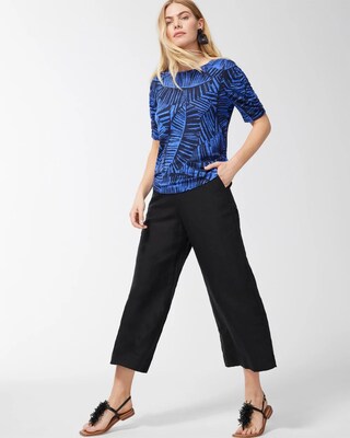 Linen Palms Ruched Sleeve Tee