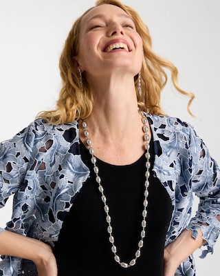 Silver Bead Long Single Strand Necklace click to view larger image.