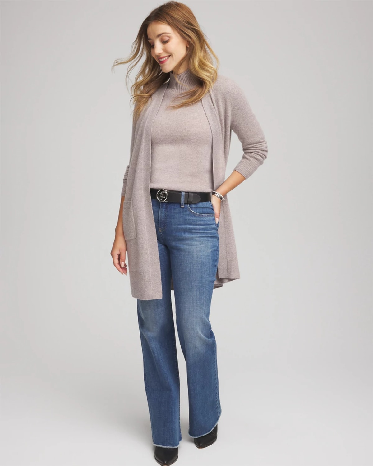 Chico's Cashmere Elbow-sleeve Sweater In Taupe In Brown