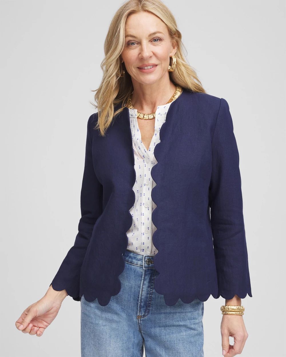 Linen Scallop-Edged Jacket