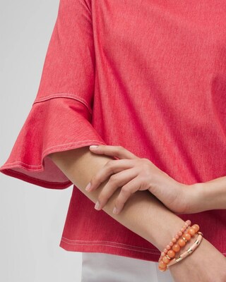 Faux Denim Trumpet Sleeve Top