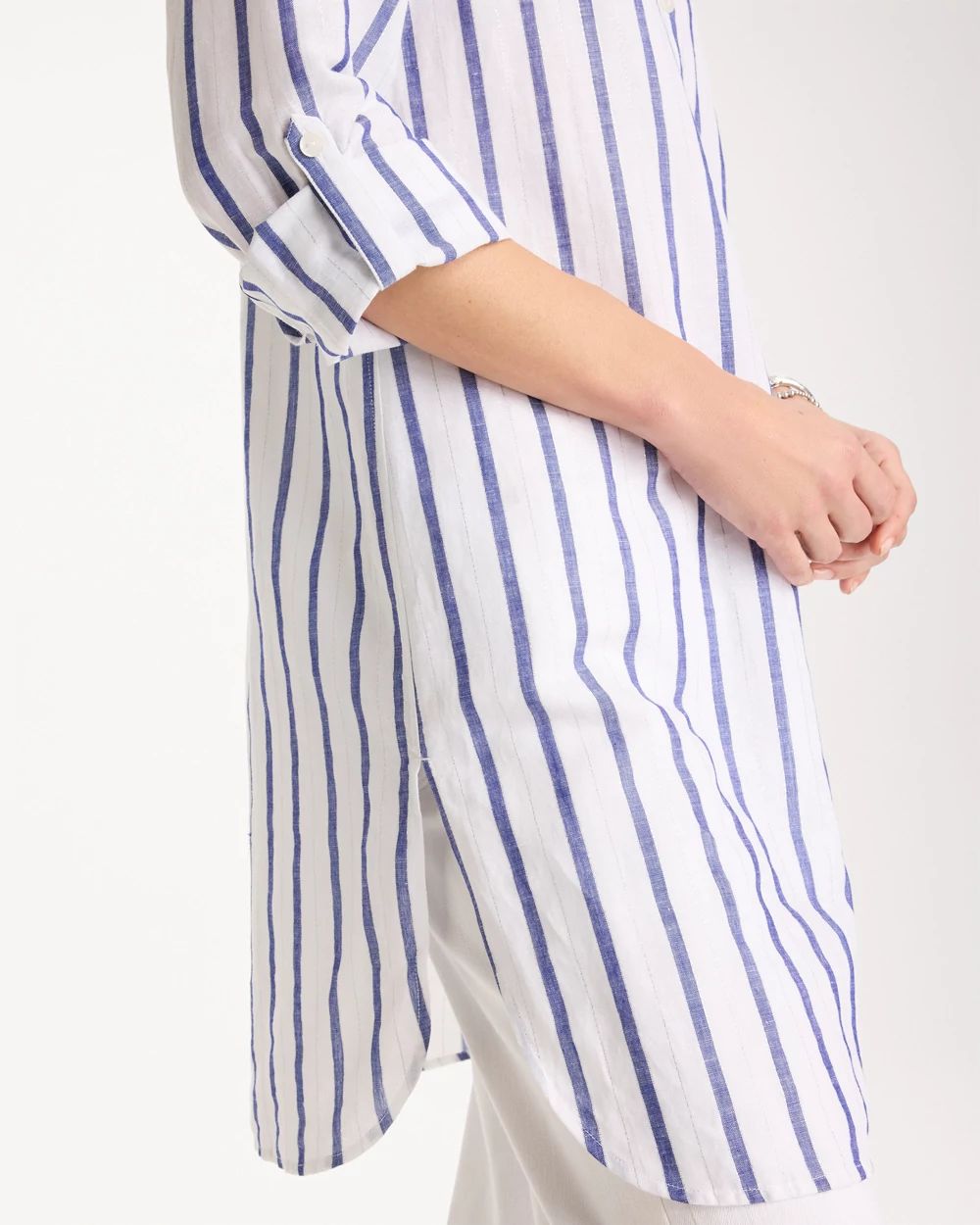 Linen Metallic Striped Duster Shirt