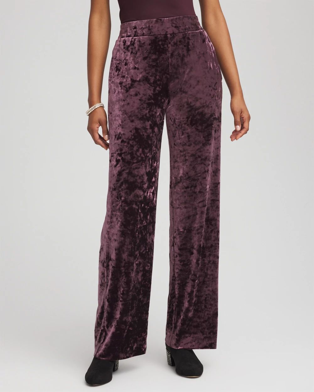 Petite Crushed Velvet Wide-Leg Pants