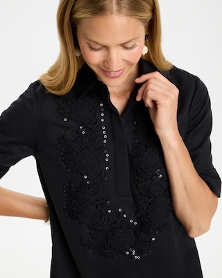 Embellished Linen Popover Dress click to view larger image.