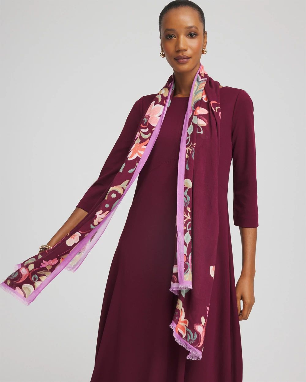 Chianti Colorblock Floral Oblong Scarf