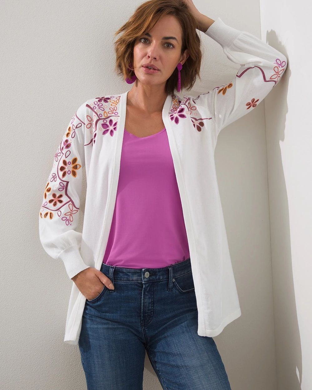 Embroidered Eyelet Cardigan
