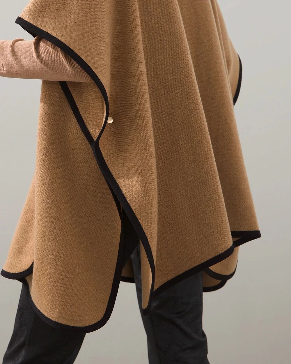 Hooded Ruana Wrap with Faux Suede Trim