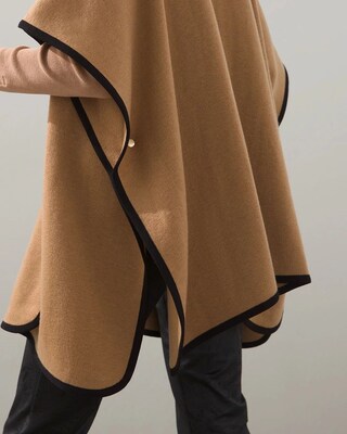 Hooded Ruana Wrap with Faux Suede Trim