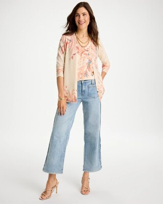 Frayed Contrast Girlfriend Wide Crop Jeans click to view larger image.