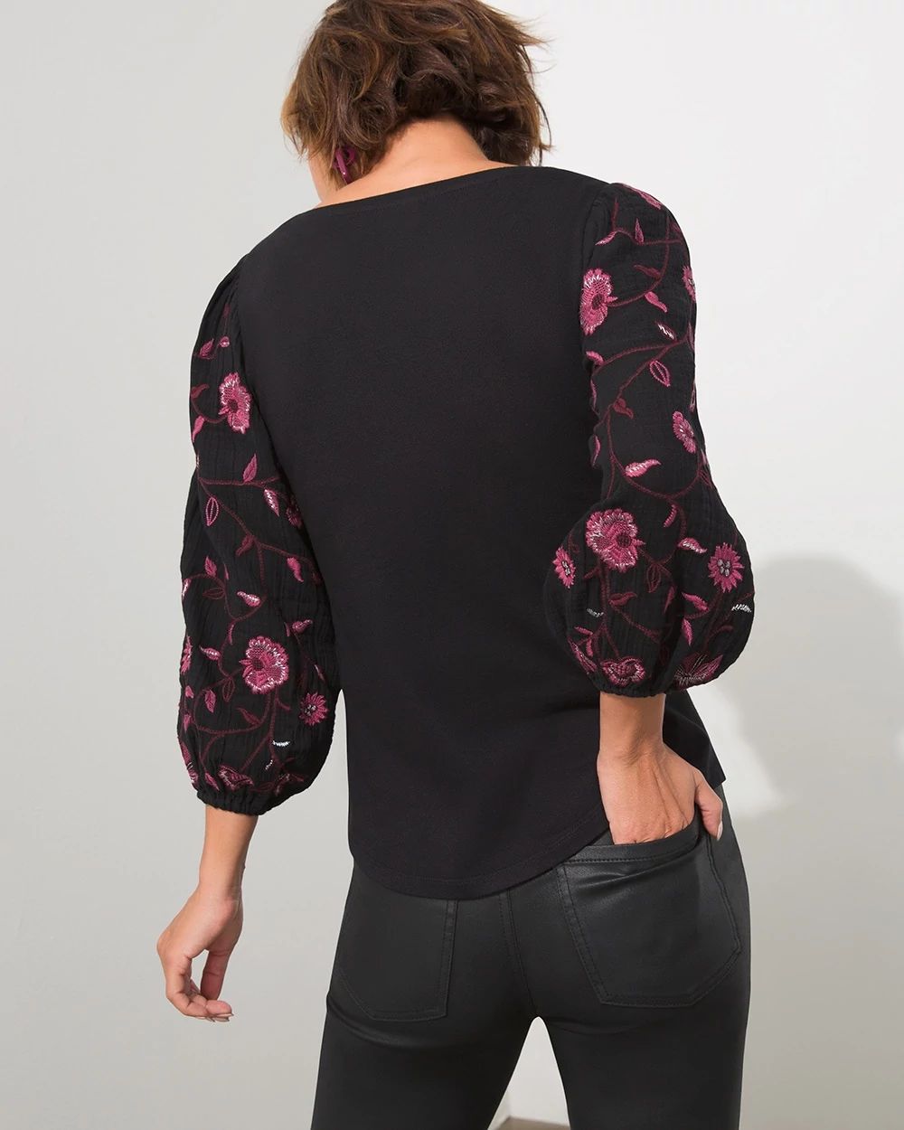 Embroidered Sleeve Knit Top