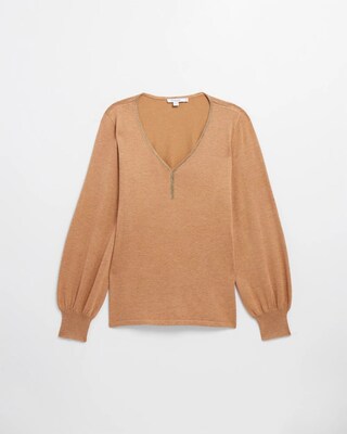 Caviar Trim V-Neck Pullover Sweater