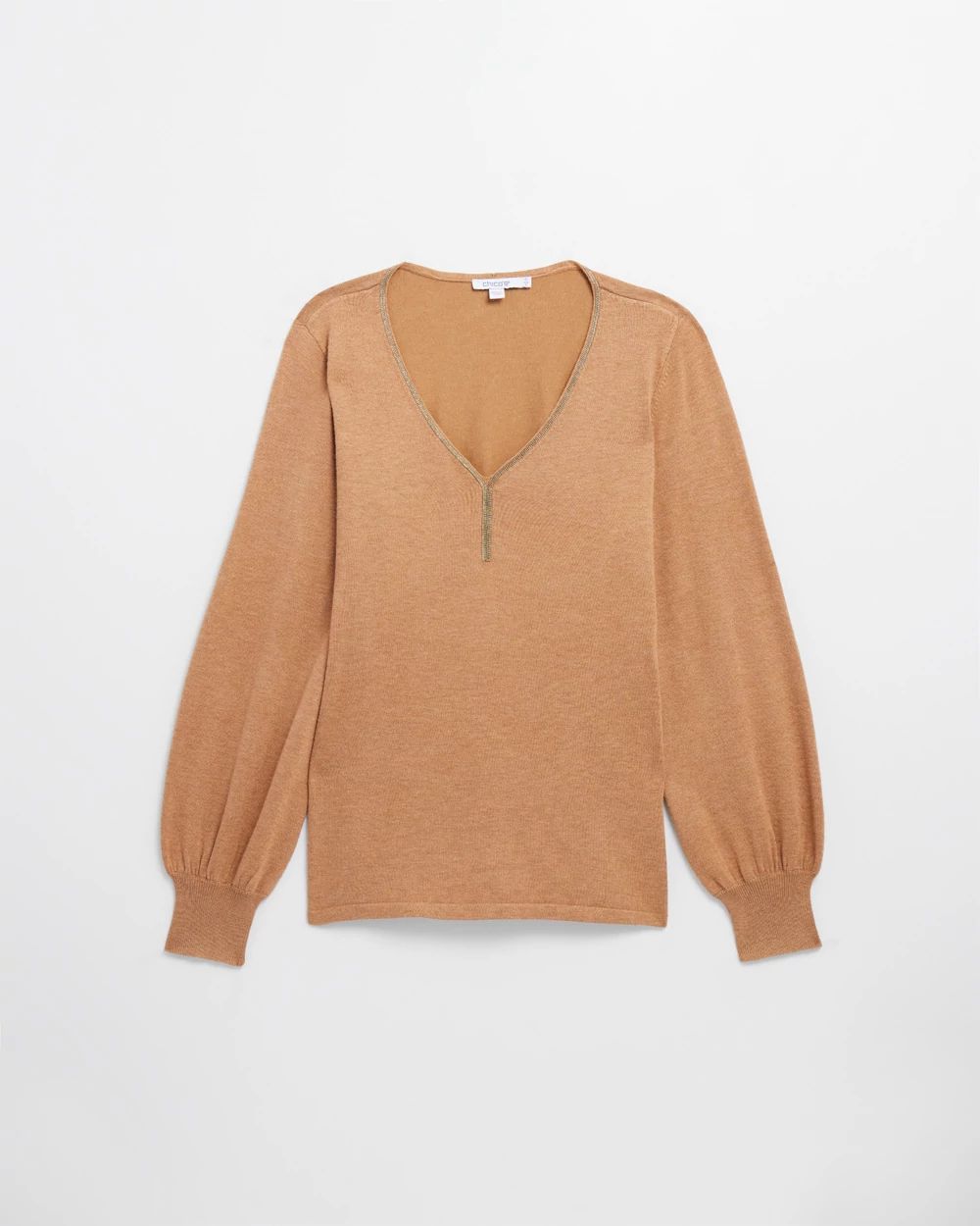 Caviar Trim V-Neck Pullover Sweater