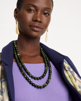 Long Green Resin Beaded Necklace click to view larger image.