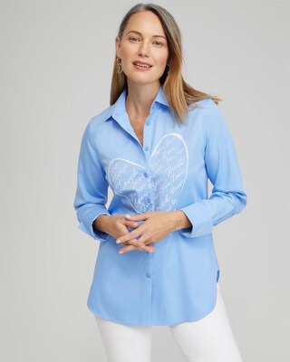 No Iron™ Stretch Embroidered Heart Shirt