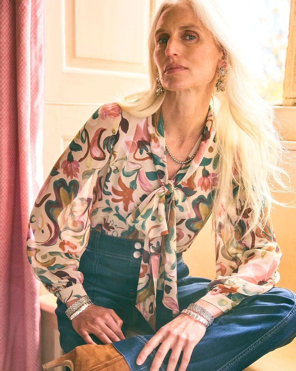 Floral Jacquard Tie-Front Blouse | Chico's