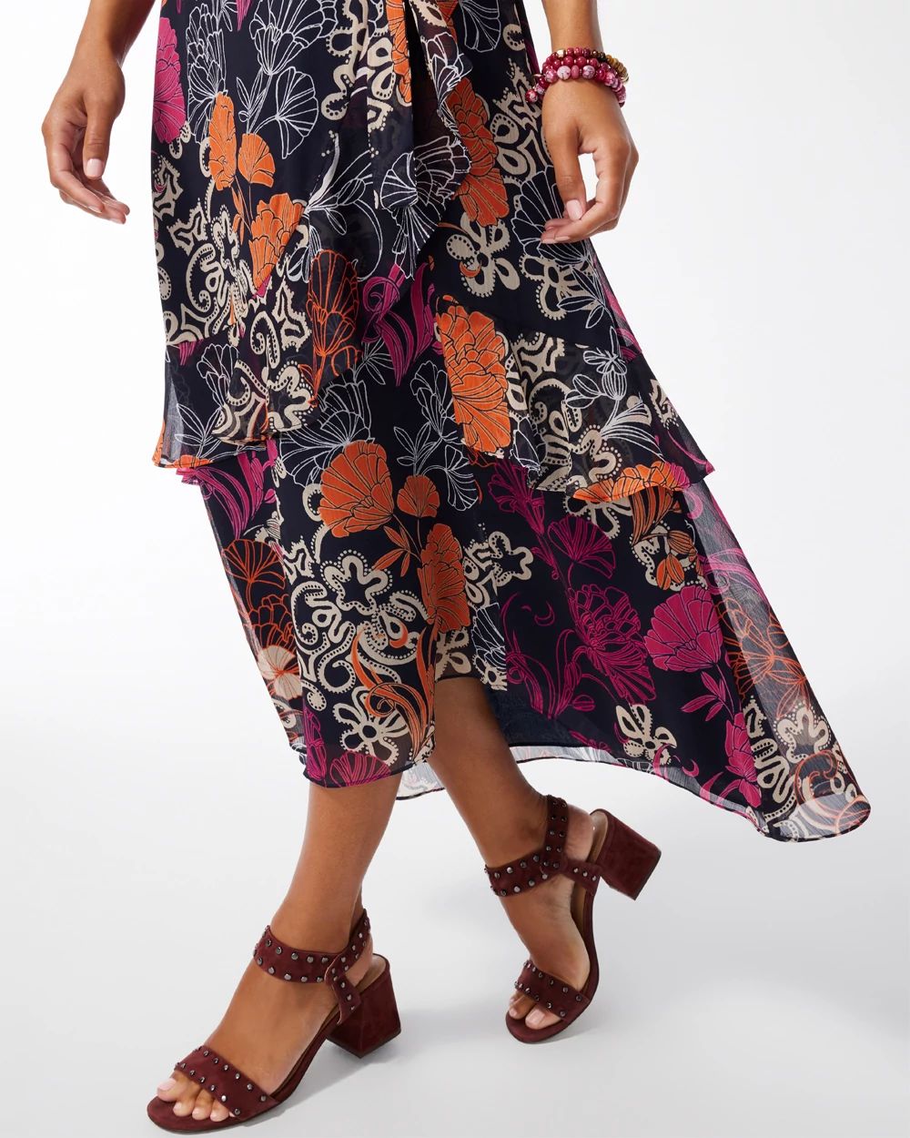 Chiffon Floral Faux Wrap Dress