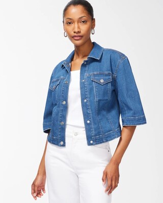 3/4 Sleeve Cropped Denim Jacket