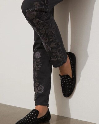 Girlfriend Laser Embroidery Ankle Jeans