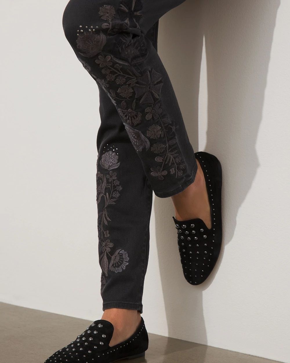 Girlfriend Laser Embroidery Ankle Jeans