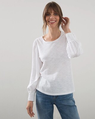 Smocked Crew Neck Slub Tee