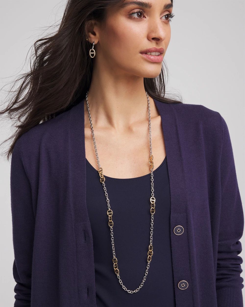 Mixed Metal Link Long Necklace click to view larger image.