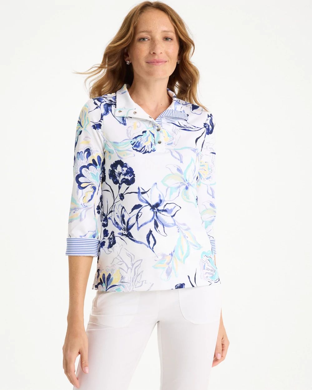 Zenergy® UPF Floral Snap Mockneck