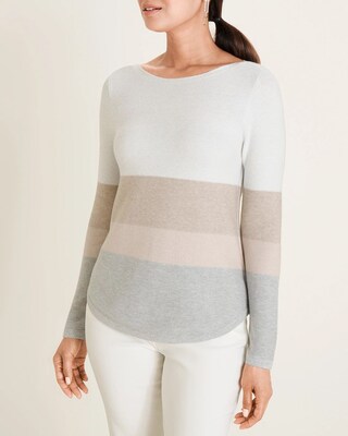 Metallic-Stripe Bateau-Neck Sweater