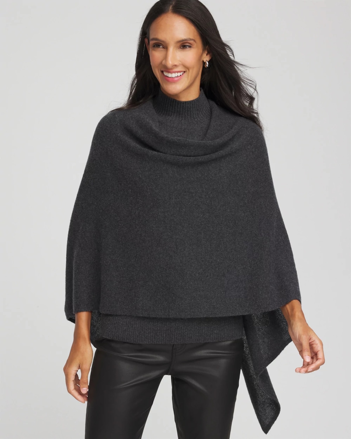 Chico's Cashmere Poncho In Dark Grey In Gray