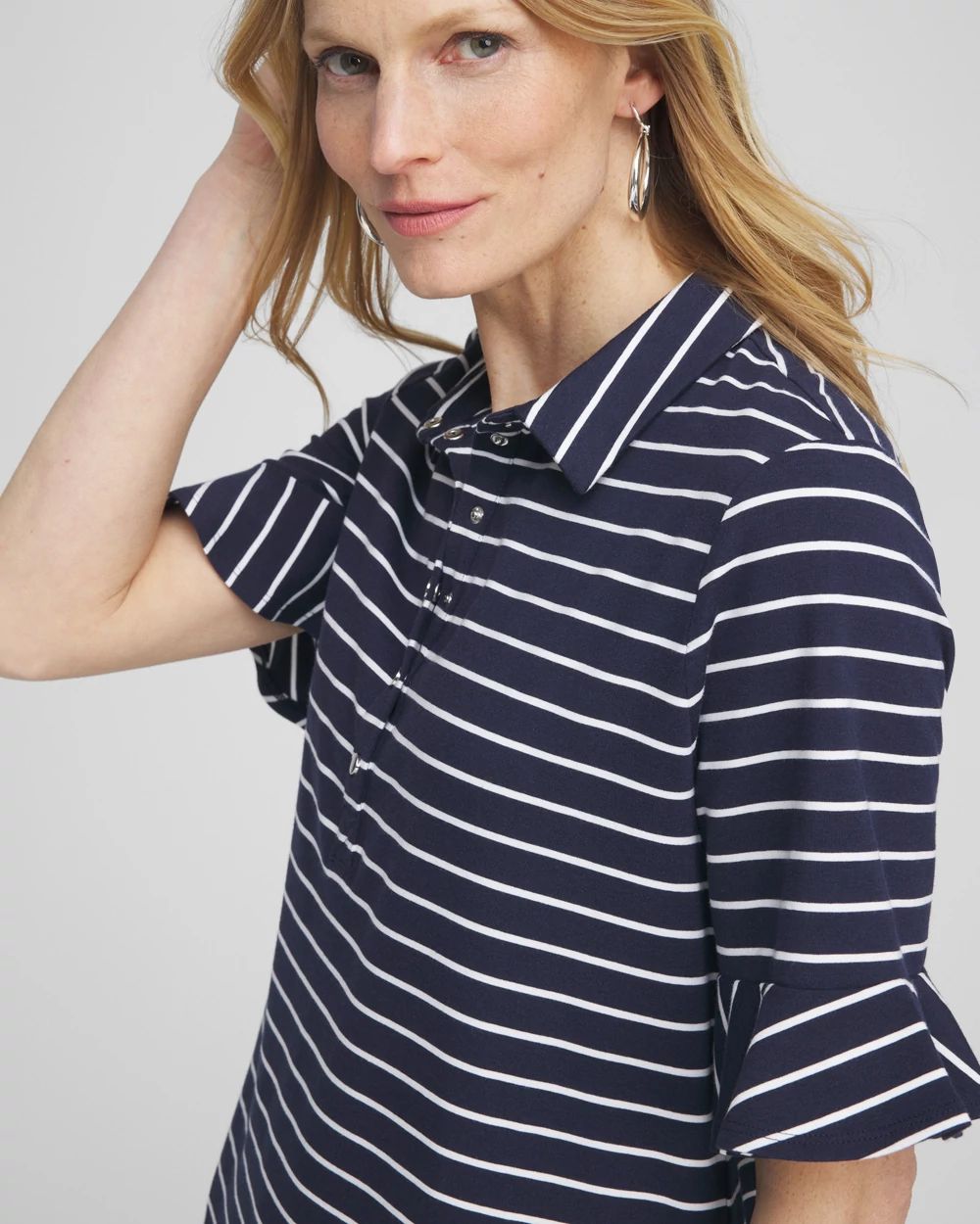 Zenergy® UPF Knit Stripe Ruffle Sleeve Polo Dress