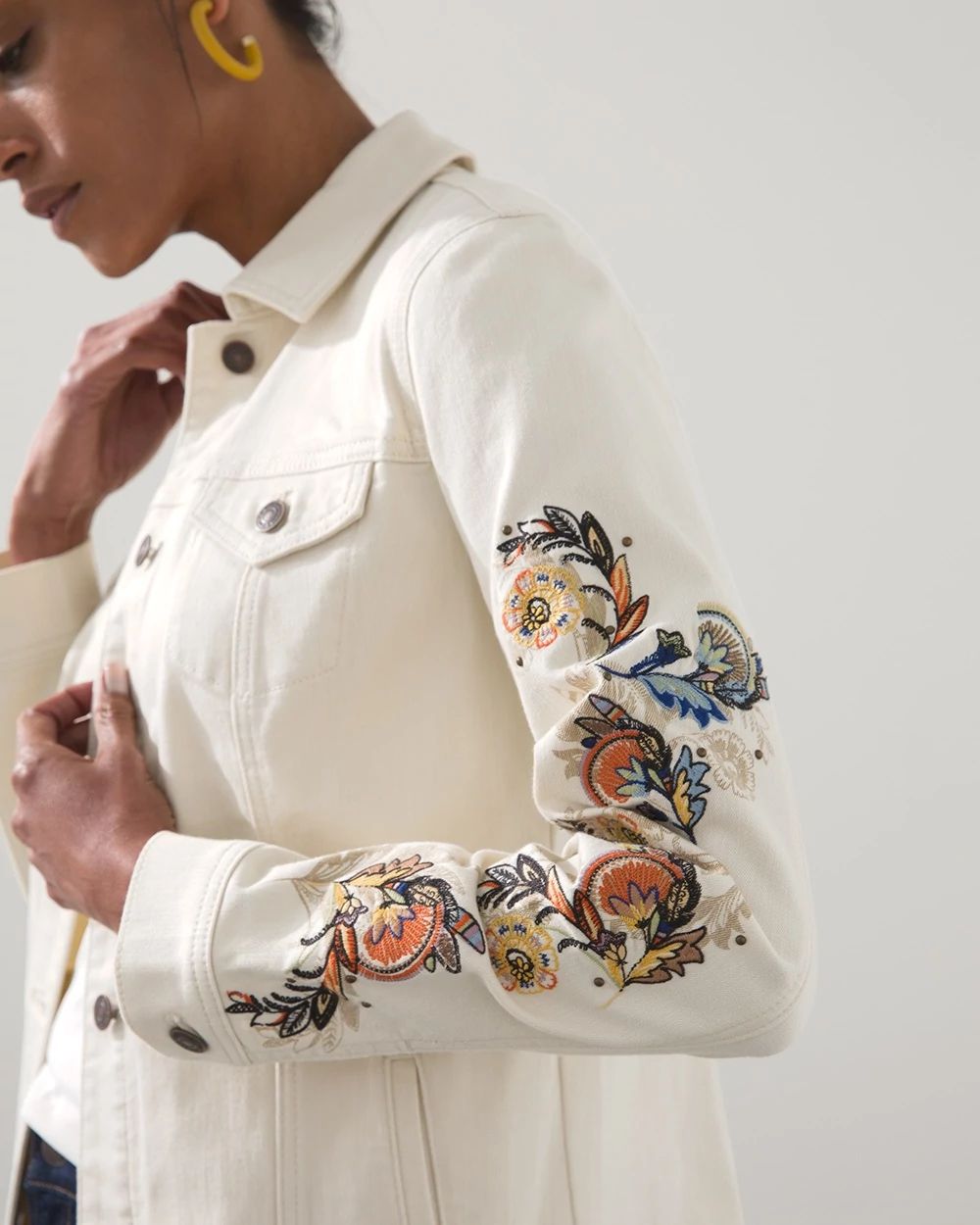 Embroidered Sleeve Denim Jacket