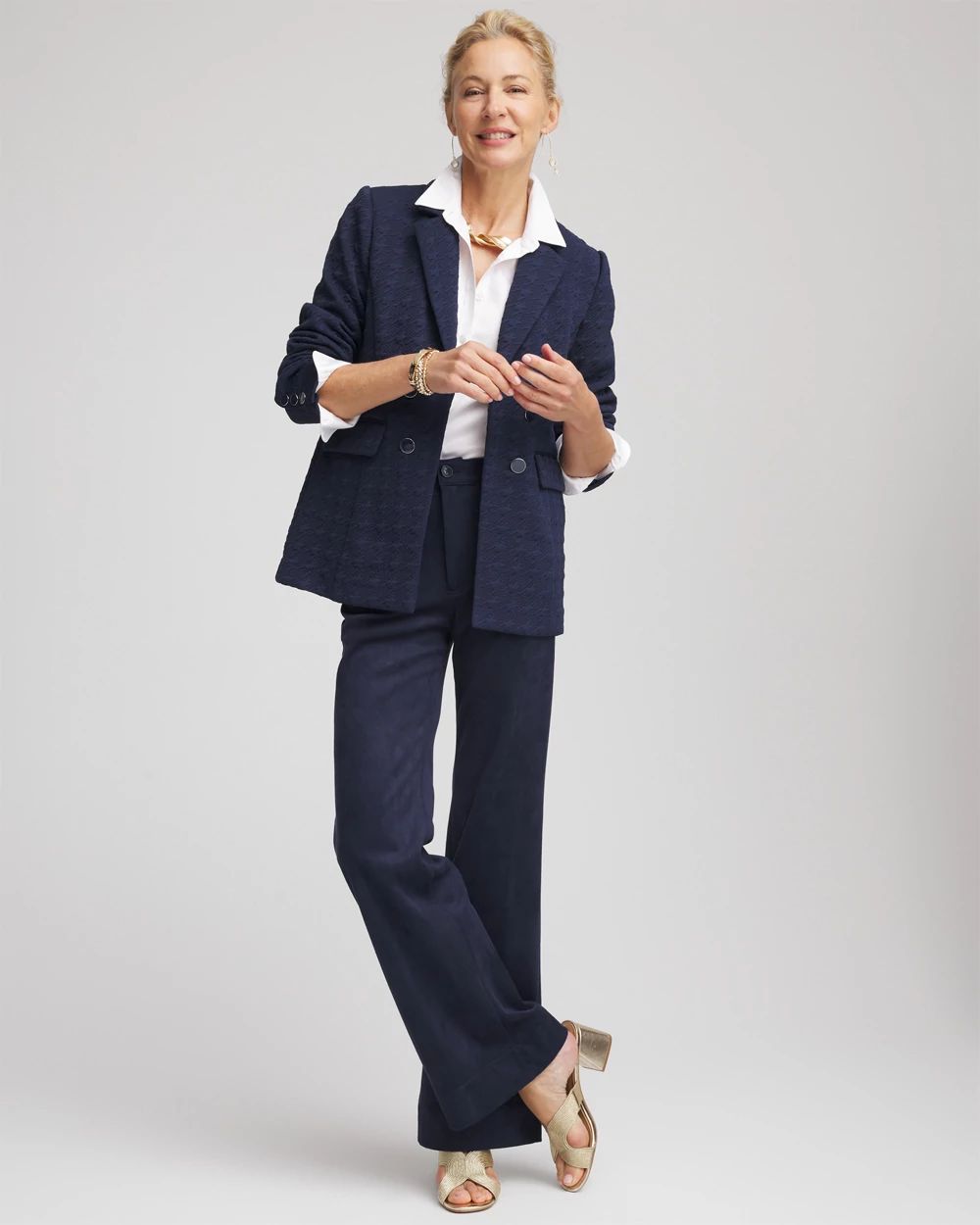 Textured Double-Breasted Knit Blazer