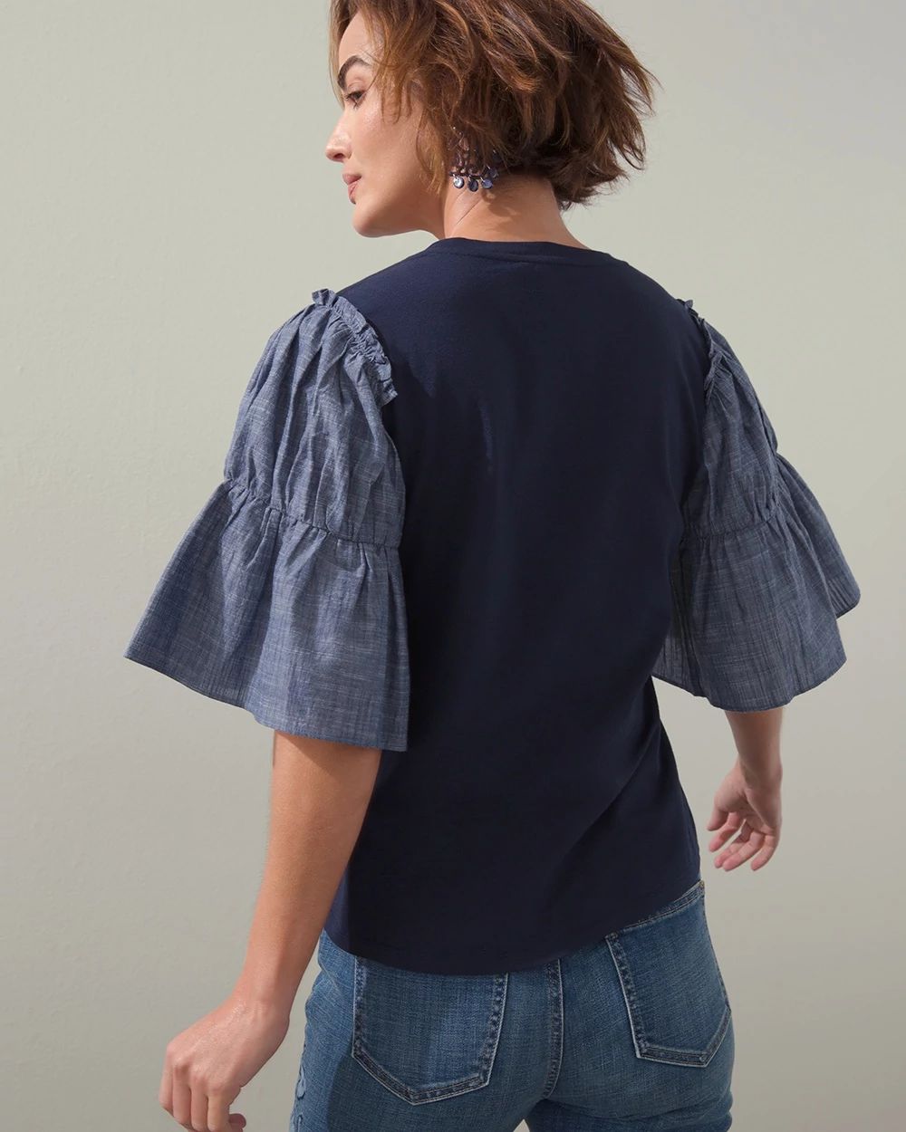 Chambray Tiered Sleeve Tee