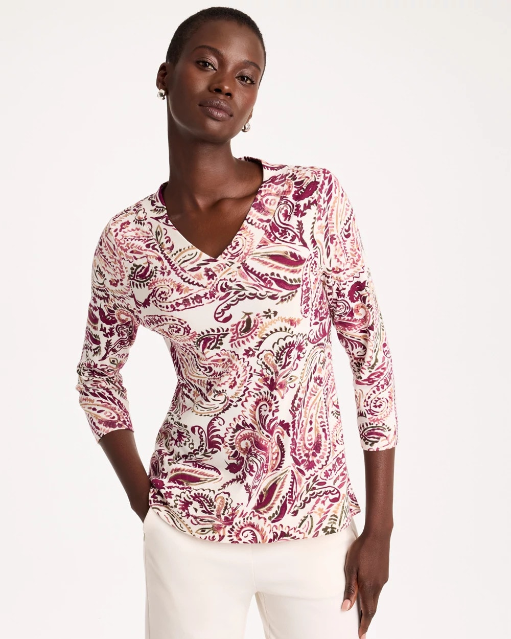 Paisley Pima Cotton 3/4 Sleeve Tee