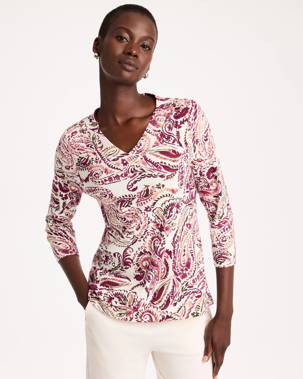 Paisley Pima Cotton 3/4 Sleeve Tee