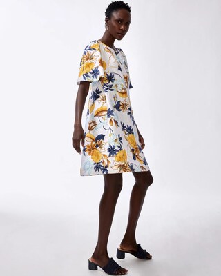 Linen Floral Flutter Sleeve Dress