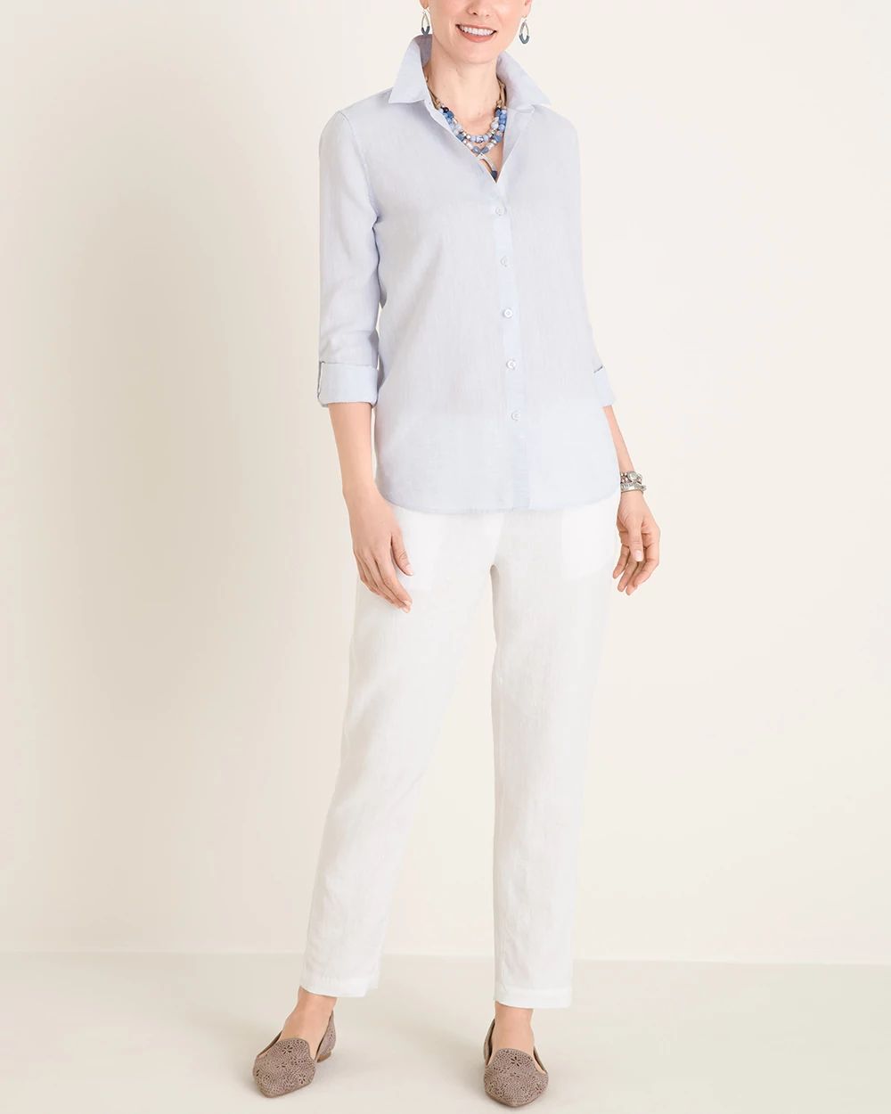 No-Iron Linen Roll-Tab Sleeve Shirt