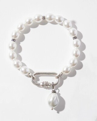 Faux Pearl Pavé Carabiner Bracelet