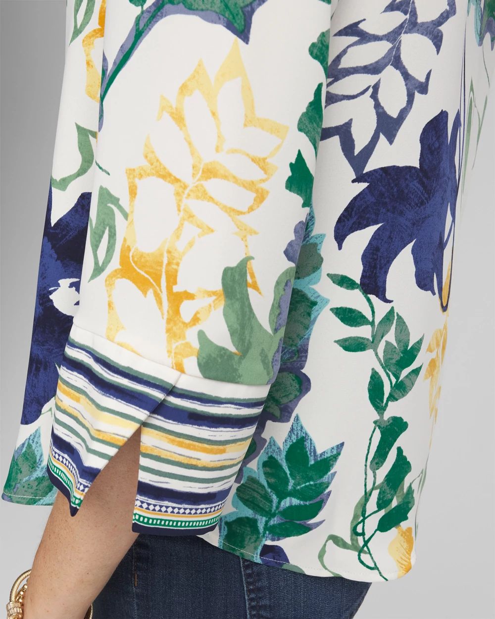 Mixed Print Mock V-Neck