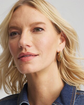 Gold Lattice Puff Hoop Earrings click to view larger image.