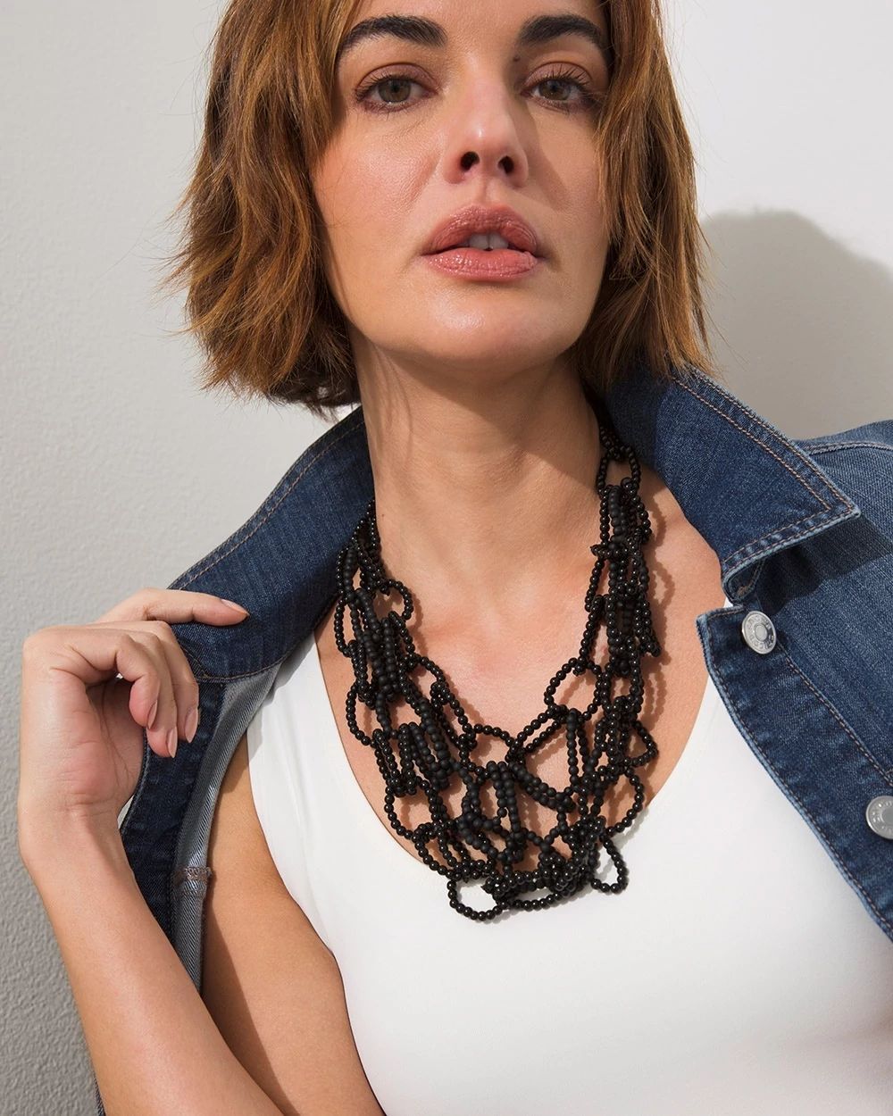 Black Beaded Multistrand Necklace