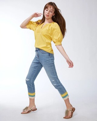 Girlfriend Embellished Distressed Crops