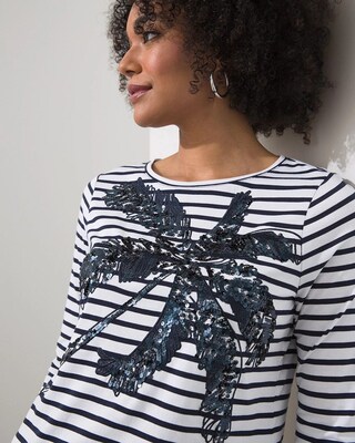 Sequin Palm Stripe Knit Tee