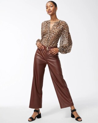 Faux Leather Wide Leg Cropped Pants