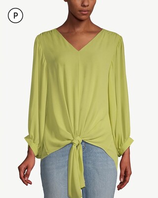 Petite Green Tie-Front Crepe Blouse