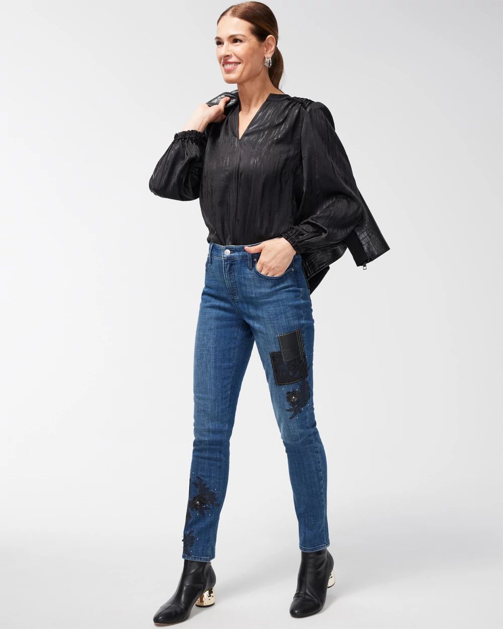Girlfriend Patchwork Ankle Jeans